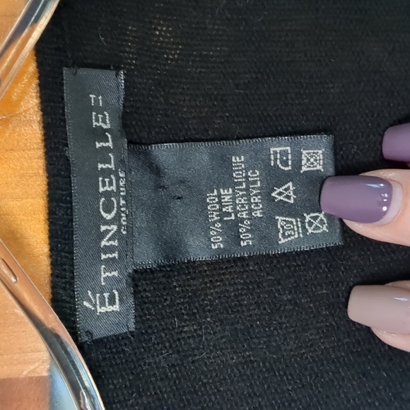 ÉTINCELLE COUTURE* vintage beaded sequined belted long sleeve wool blend sweater - Picture 4 of 12